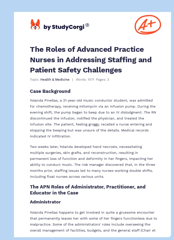 The Roles of Advanced Practice Nurses in Addressing Staffing and Patient Safety Challenges. Page 1