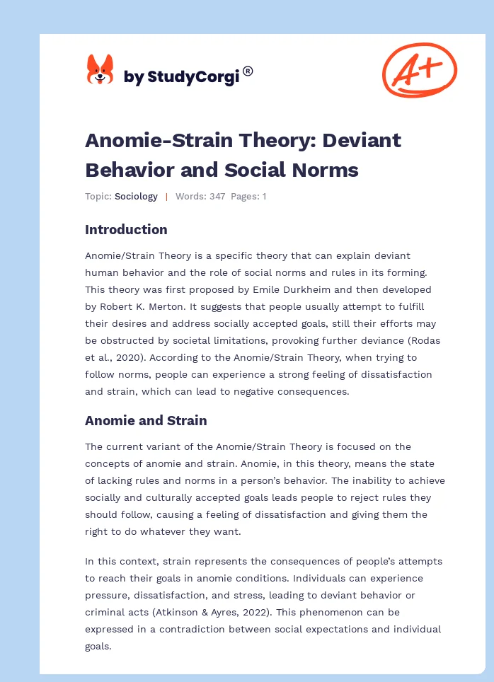 Anomie-Strain Theory: Deviant Behavior and Social Norms. Page 1