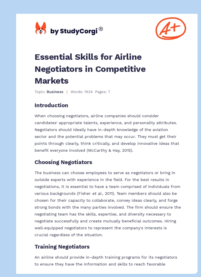 Essential Skills for Airline Negotiators in Competitive Markets. Page 1