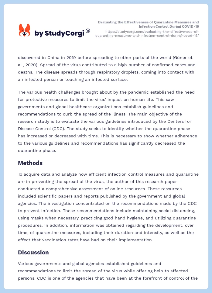 Evaluating the Effectiveness of Quarantine Measures and Infection Control During COVID-19. Page 2