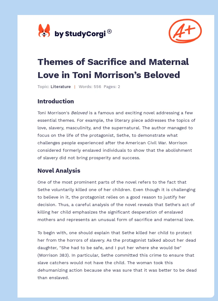 Themes of Sacrifice and Maternal Love in Toni Morrison’s Beloved. Page 1