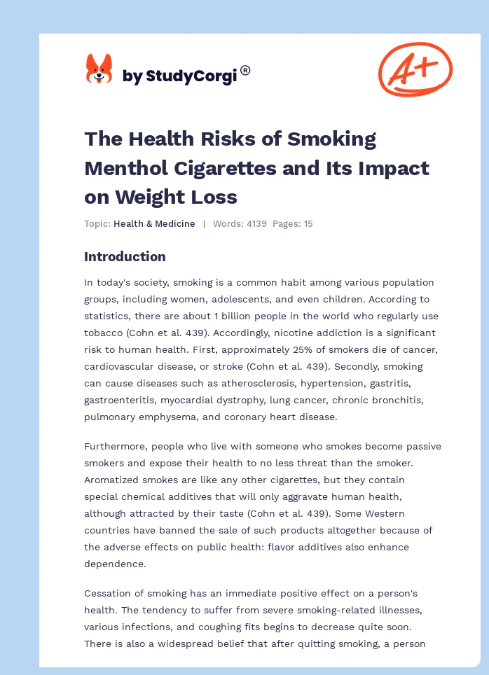 The Health Risks of Smoking Menthol Cigarettes and Its Impact on Weight Loss. Page 1