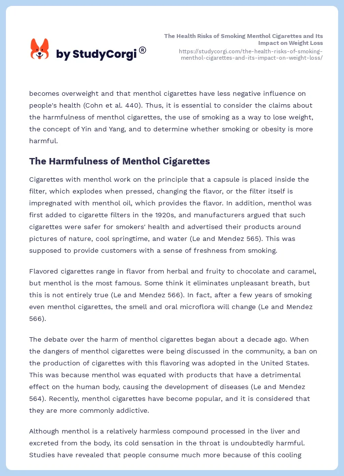 The Health Risks of Smoking Menthol Cigarettes and Its Impact on Weight Loss. Page 2