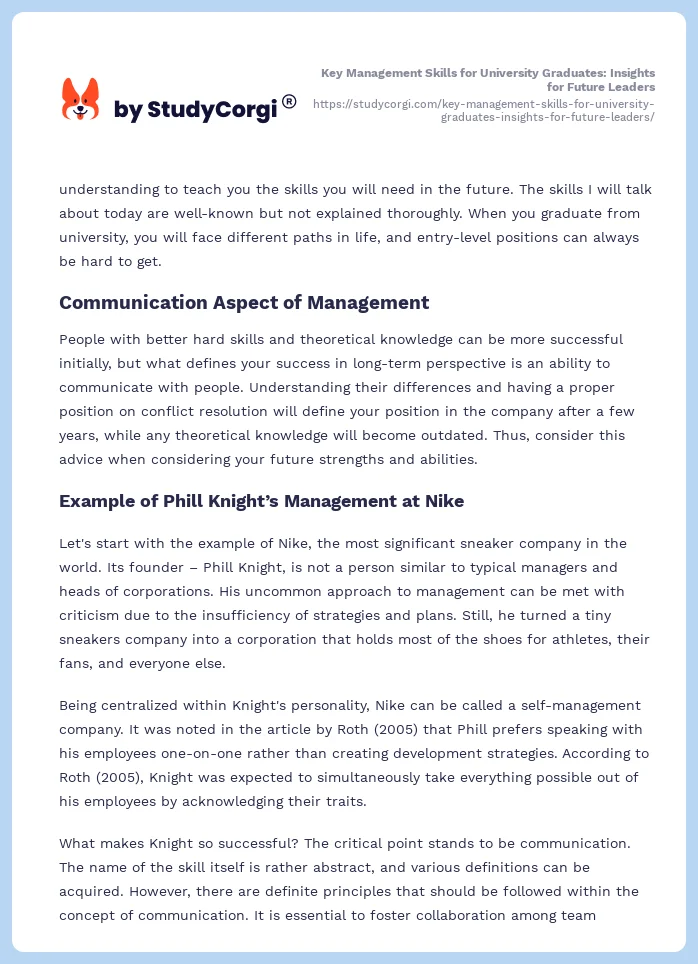 Key Management Skills for University Graduates: Insights for Future Leaders. Page 2