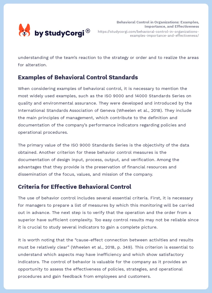 Behavioral Control in Organizations: Examples, Importance, and Effectiveness. Page 2