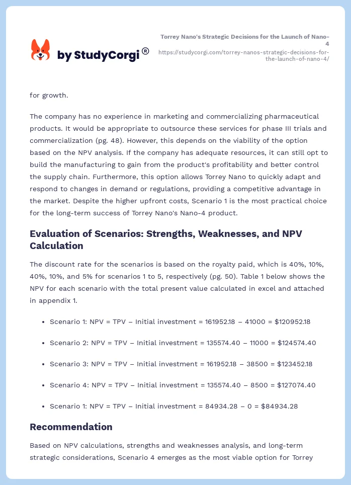 Torrey Nano's Strategic Decisions for the Launch of Nano-4. Page 2