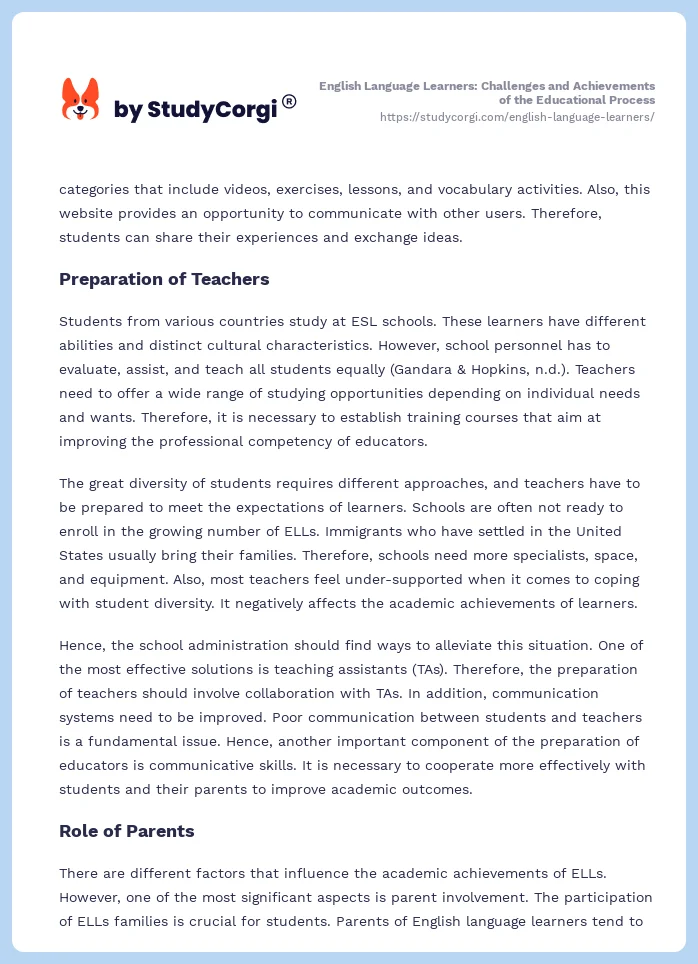 English Language Learners: Challenges and Achievements of the Educational Process. Page 2