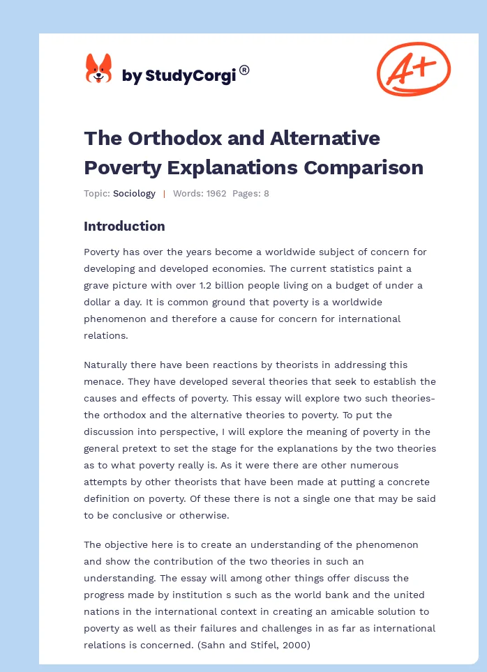 The Orthodox and Alternative Poverty Explanations Comparison. Page 1