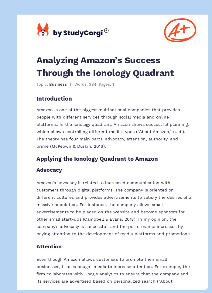 Analyzing Amazon’s Success Through the Ionology Quadrant. Page 1