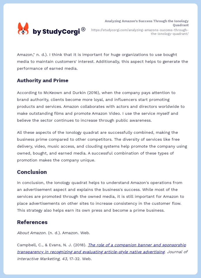 Analyzing Amazon’s Success Through the Ionology Quadrant. Page 2