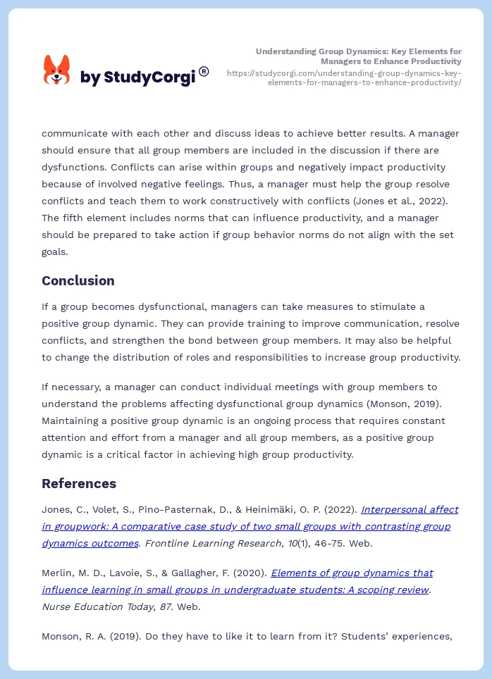 Understanding Group Dynamics: Key Elements for Managers to Enhance Productivity. Page 2