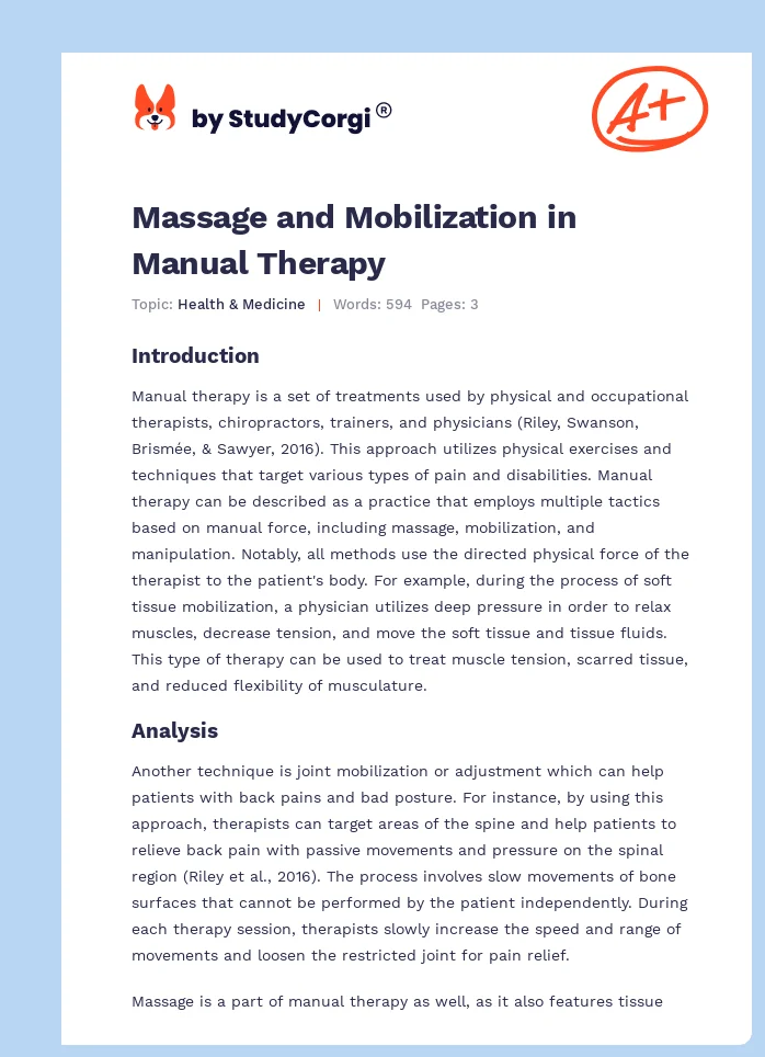 Massage and Mobilization in Manual Therapy. Page 1