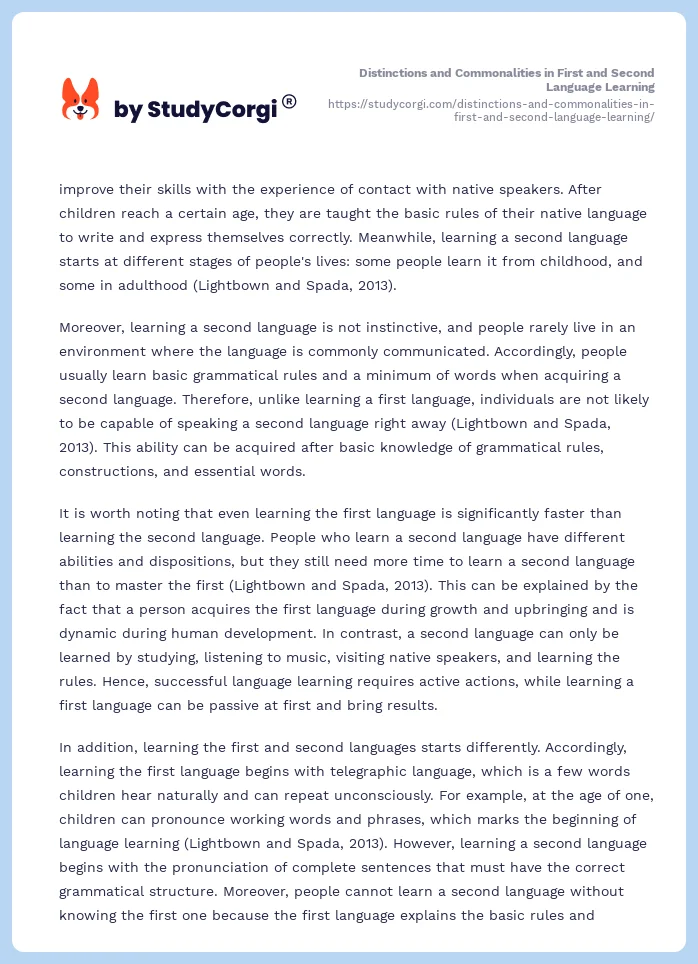 Distinctions and Commonalities in First and Second Language Learning. Page 2