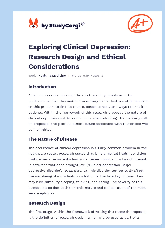 Exploring Clinical Depression: Research Design and Ethical Considerations. Page 1