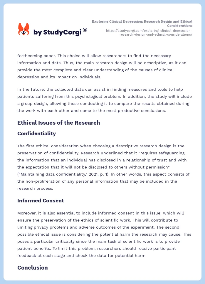 Exploring Clinical Depression: Research Design and Ethical Considerations. Page 2