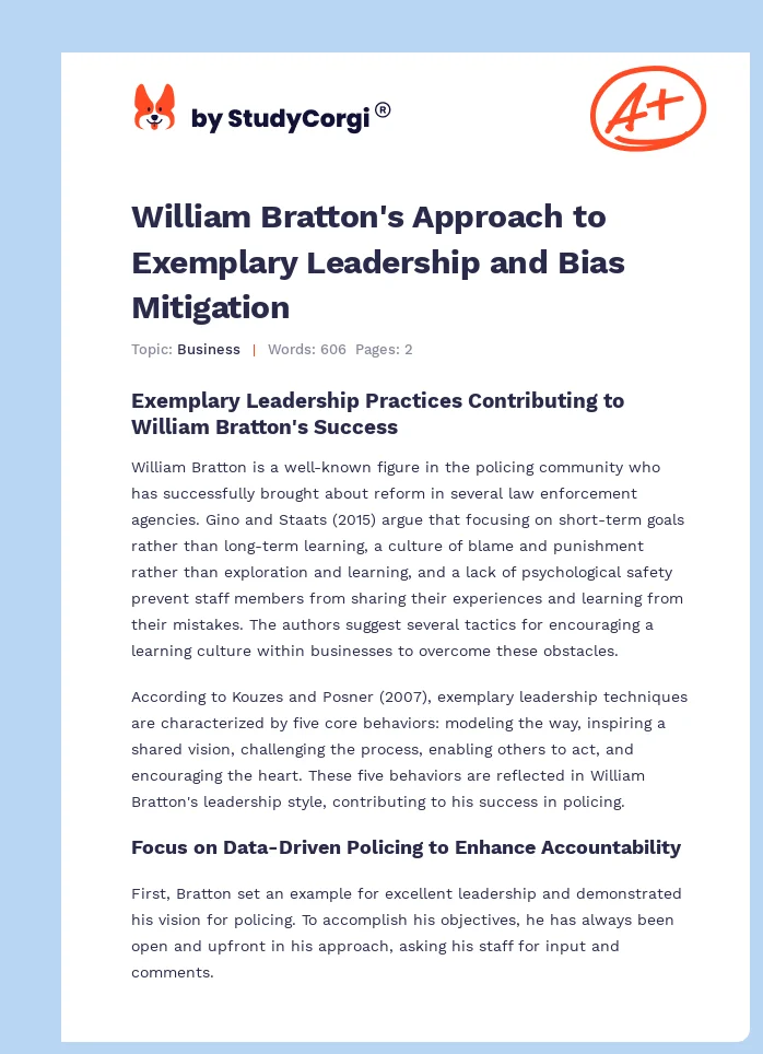 William Bratton's Approach to Exemplary Leadership and Bias Mitigation. Page 1