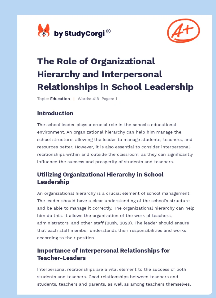 The Role of Organizational Hierarchy and Interpersonal Relationships in School Leadership. Page 1