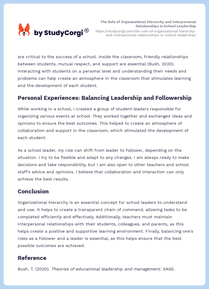 The Role of Organizational Hierarchy and Interpersonal Relationships in School Leadership. Page 2