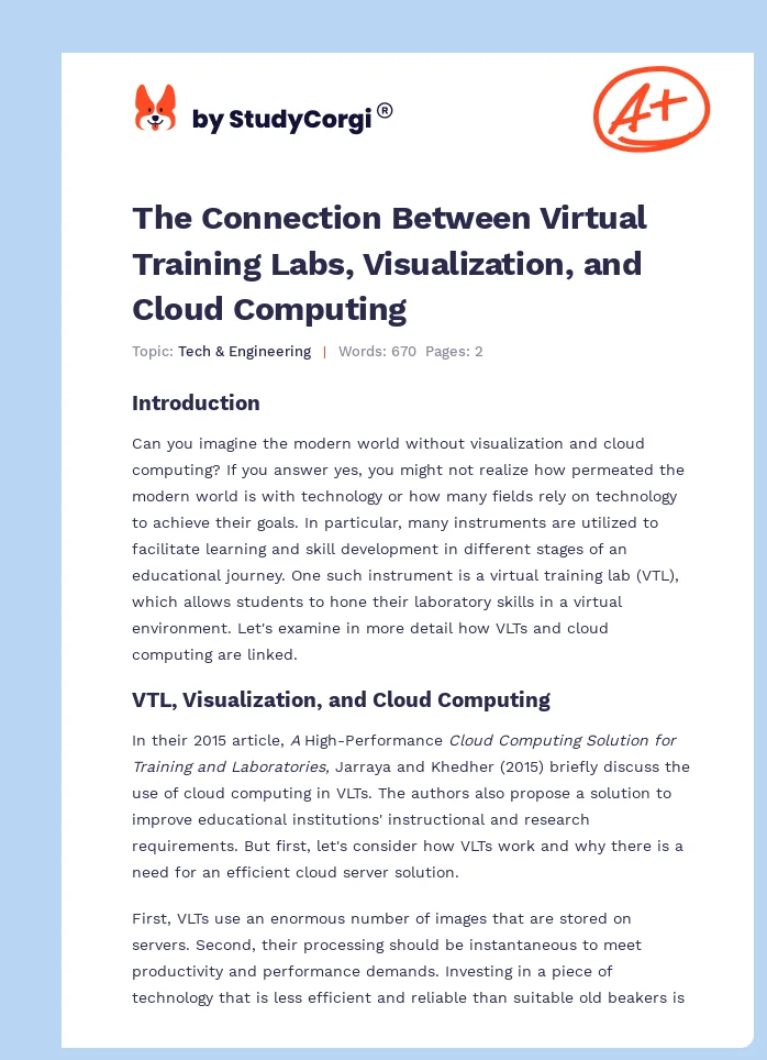 The Connection Between Virtual Training Labs, Visualization, and Cloud Computing. Page 1