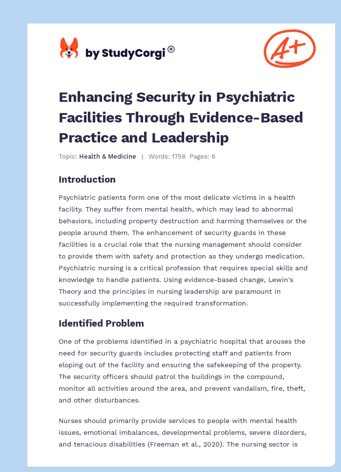 Enhancing Security in Psychiatric Facilities Through Evidence-Based Practice and Leadership. Page 1