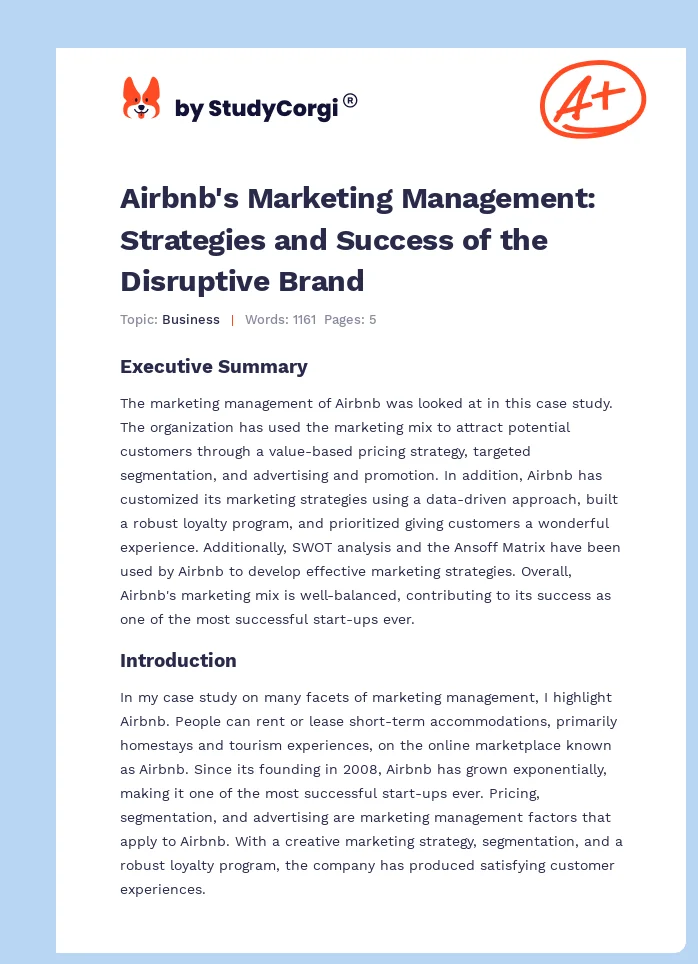 Airbnb's Marketing Management: Strategies and Success of the Disruptive Brand. Page 1