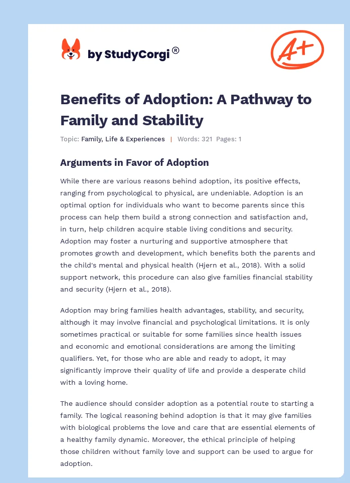 Benefits of Adoption: A Pathway to Family and Stability. Page 1