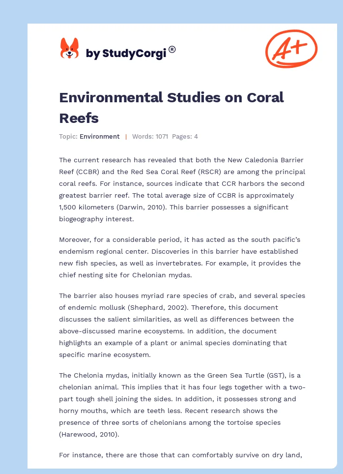 Environmental Studies on Coral Reefs. Page 1