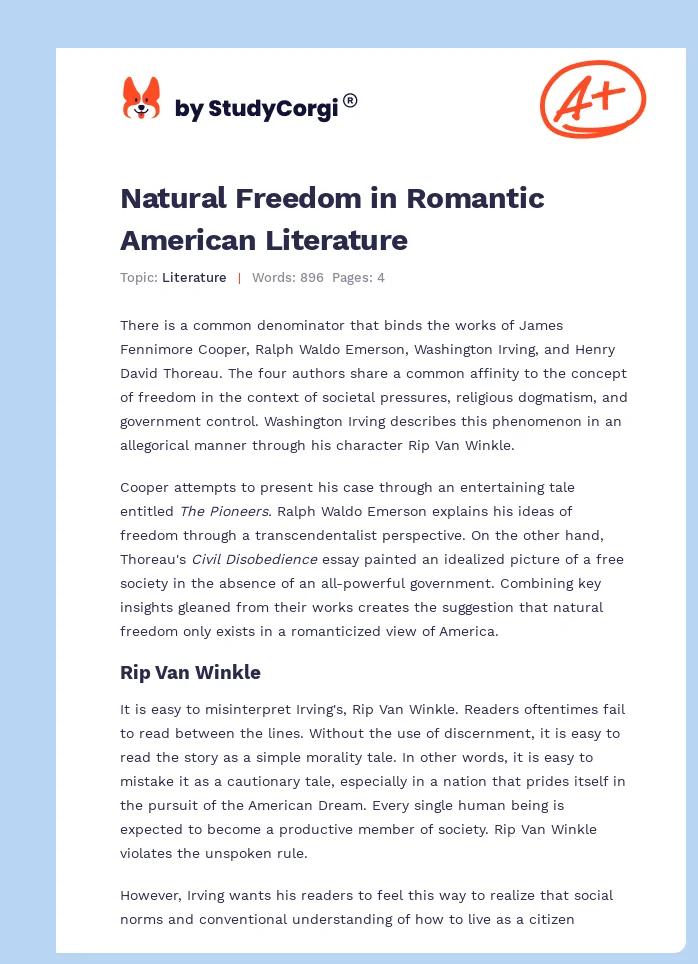 Natural Freedom in Romantic American Literature. Page 1