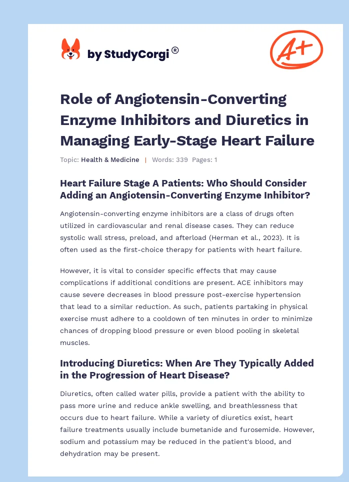 Role of Angiotensin-Converting Enzyme Inhibitors and Diuretics in Managing Early-Stage Heart Failure. Page 1