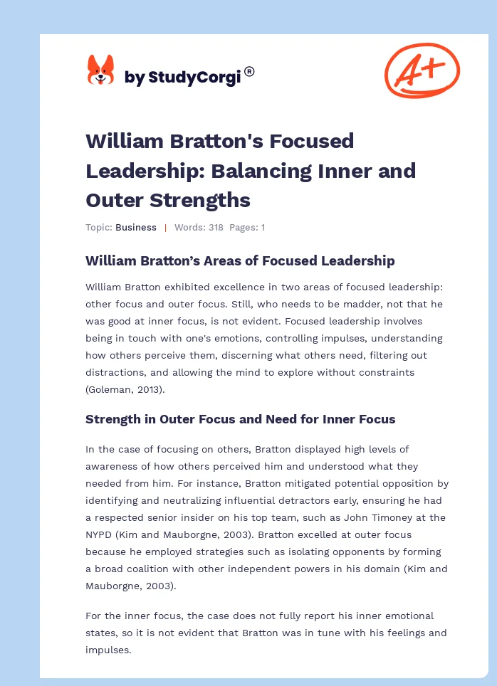 William Bratton's Focused Leadership: Balancing Inner and Outer Strengths. Page 1