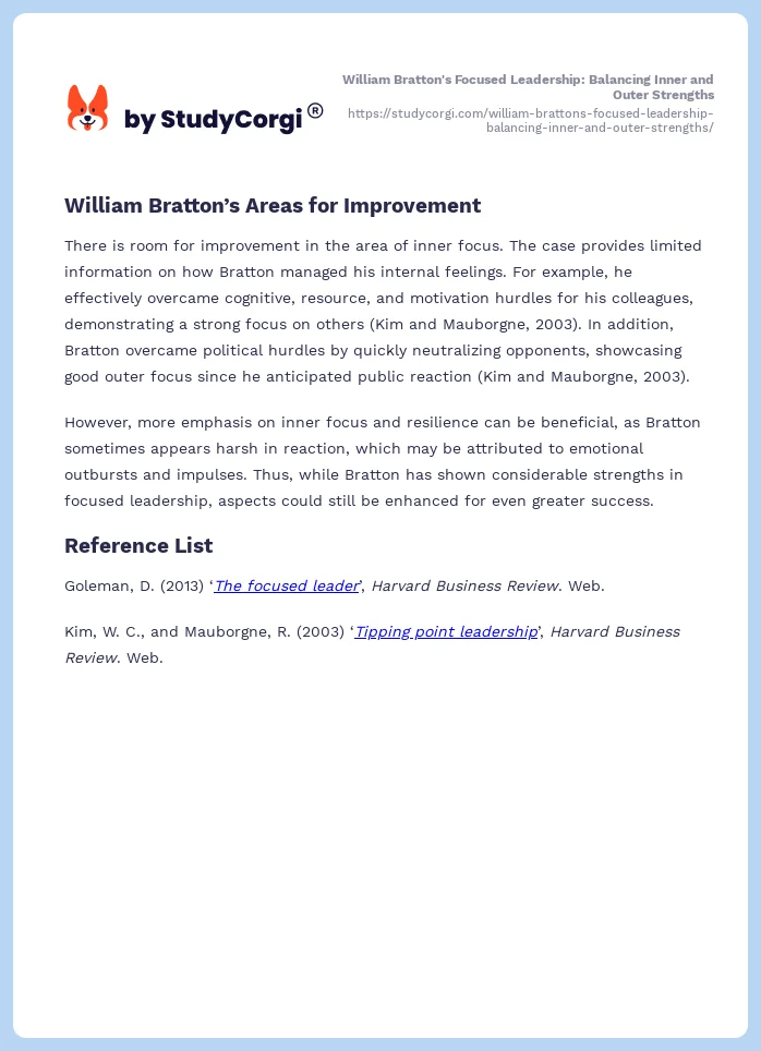 William Bratton's Focused Leadership: Balancing Inner and Outer Strengths. Page 2