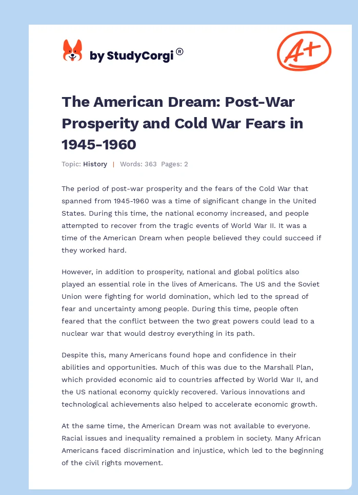 The American Dream: Post-War Prosperity and Cold War Fears in 1945-1960. Page 1