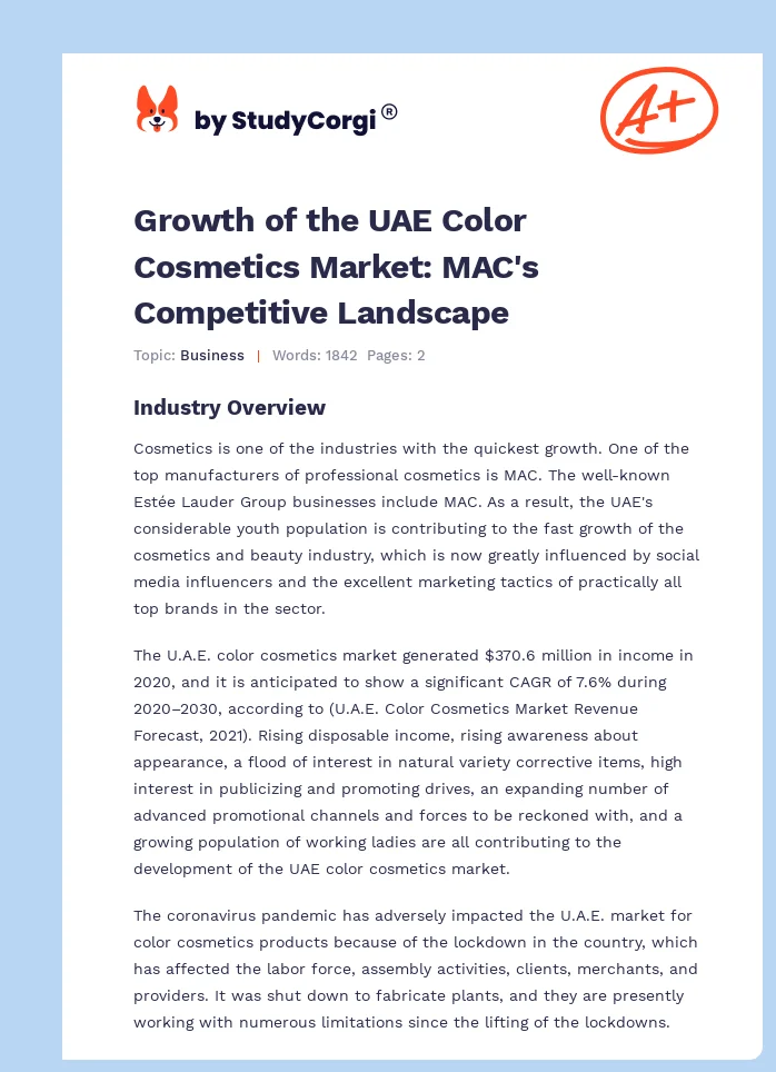 Growth of the UAE Color Cosmetics Market: MAC's Competitive Landscape. Page 1