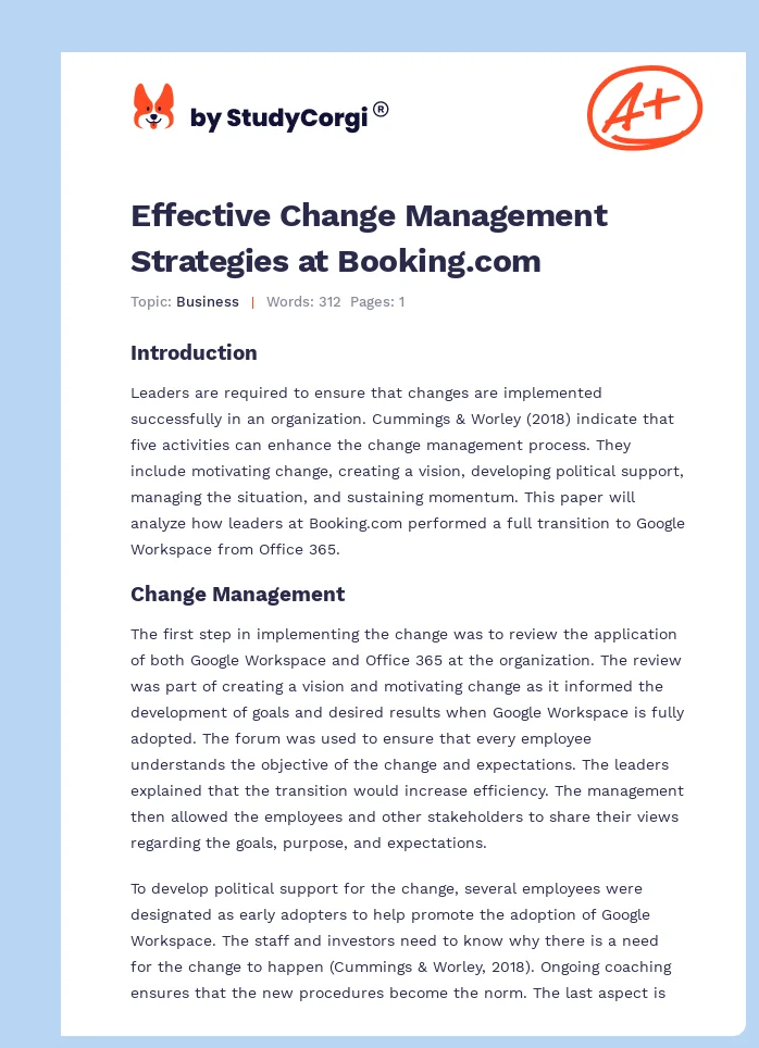 Effective Change Management Strategies at Booking.com. Page 1