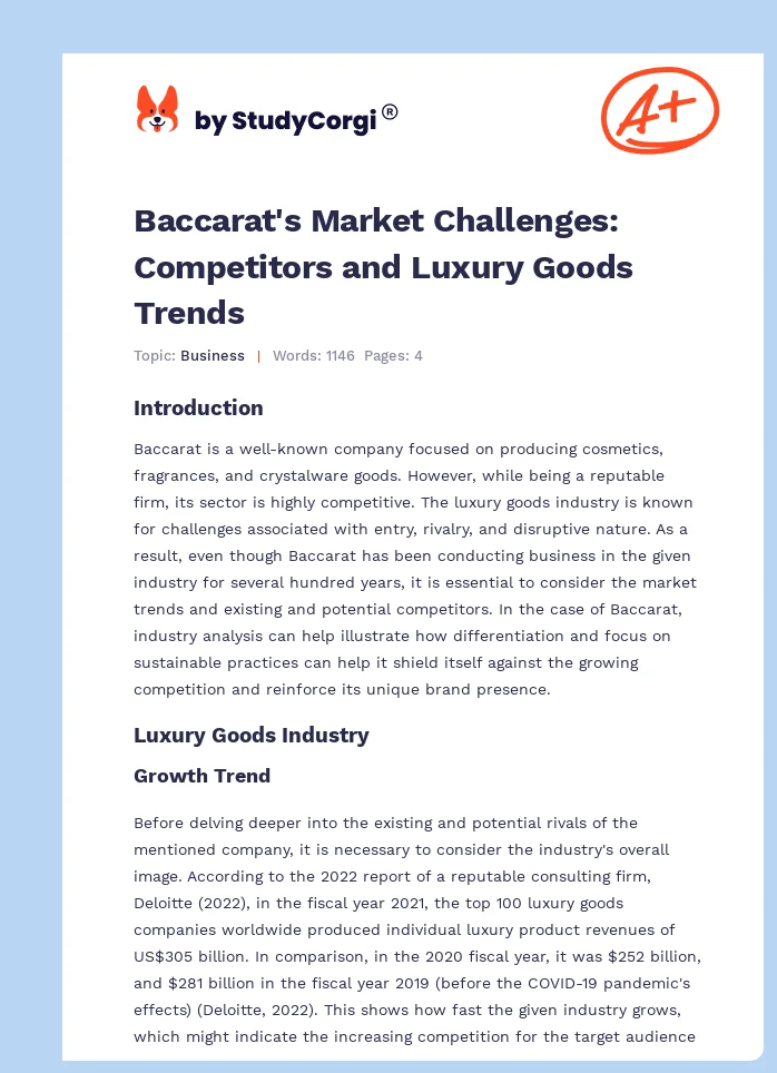 Baccarat's Market Challenges: Competitors and Luxury Goods Trends. Page 1