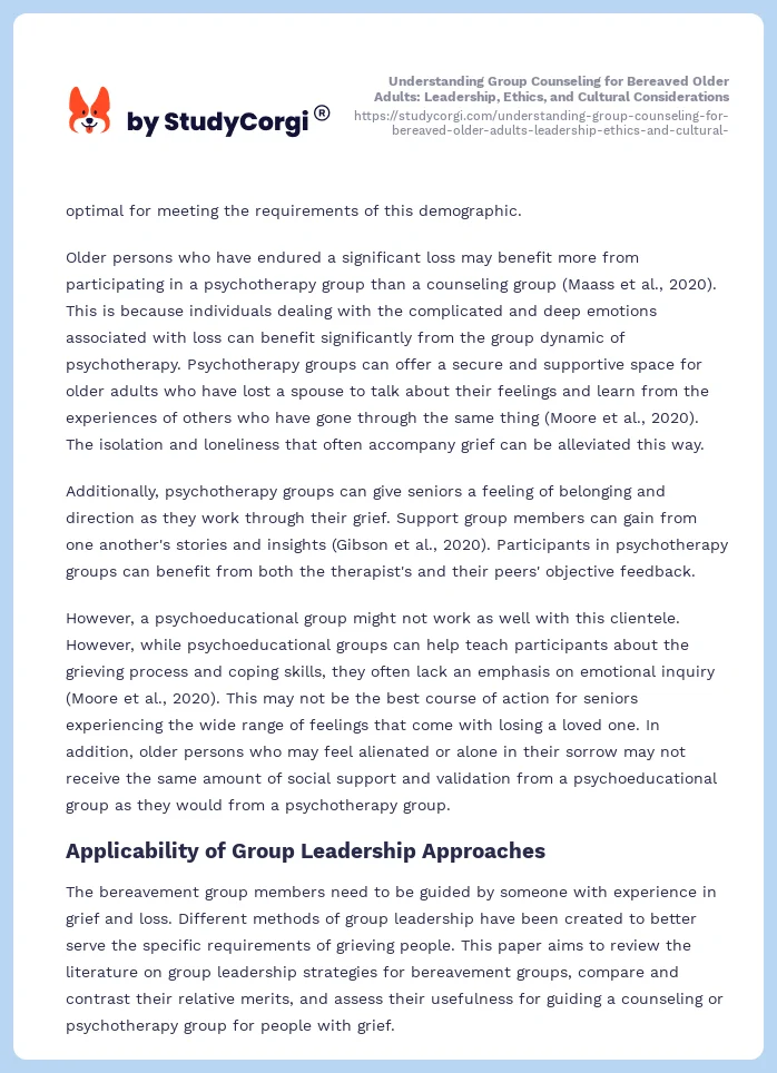 Understanding Group Counseling for Bereaved Older Adults: Leadership, Ethics, and Cultural Considerations. Page 2