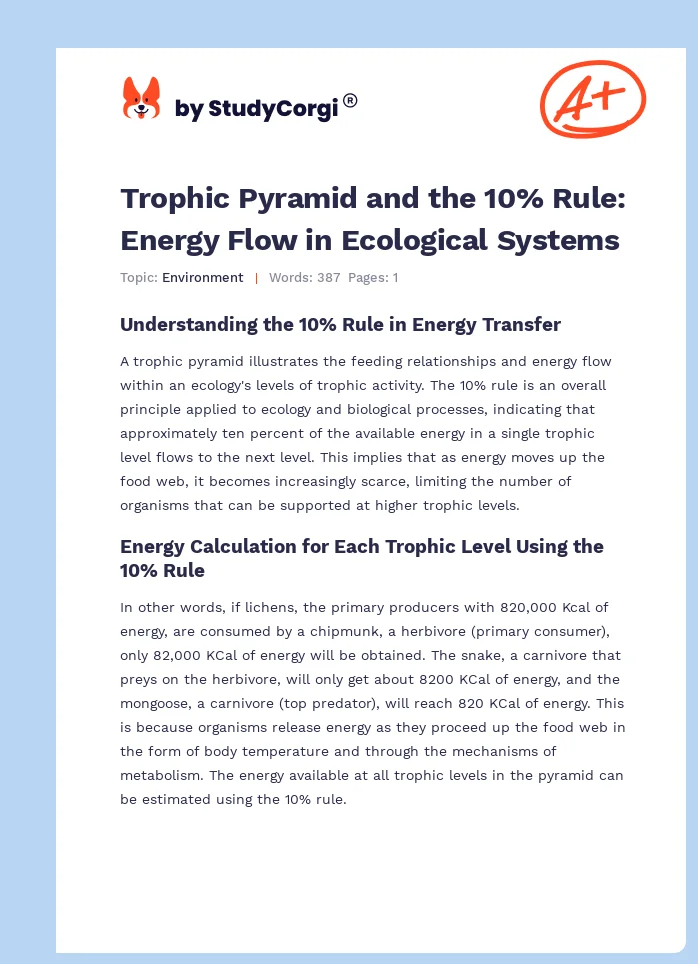 Trophic Pyramid and the 10% Rule: Energy Flow in Ecological Systems. Page 1