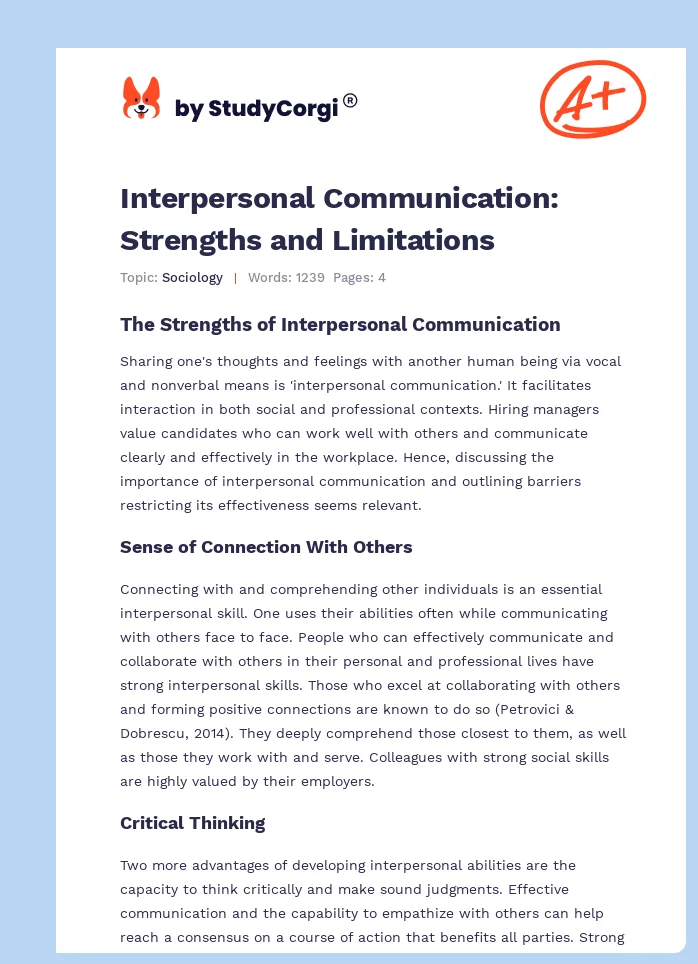 Interpersonal Communication: Strengths and Limitations. Page 1