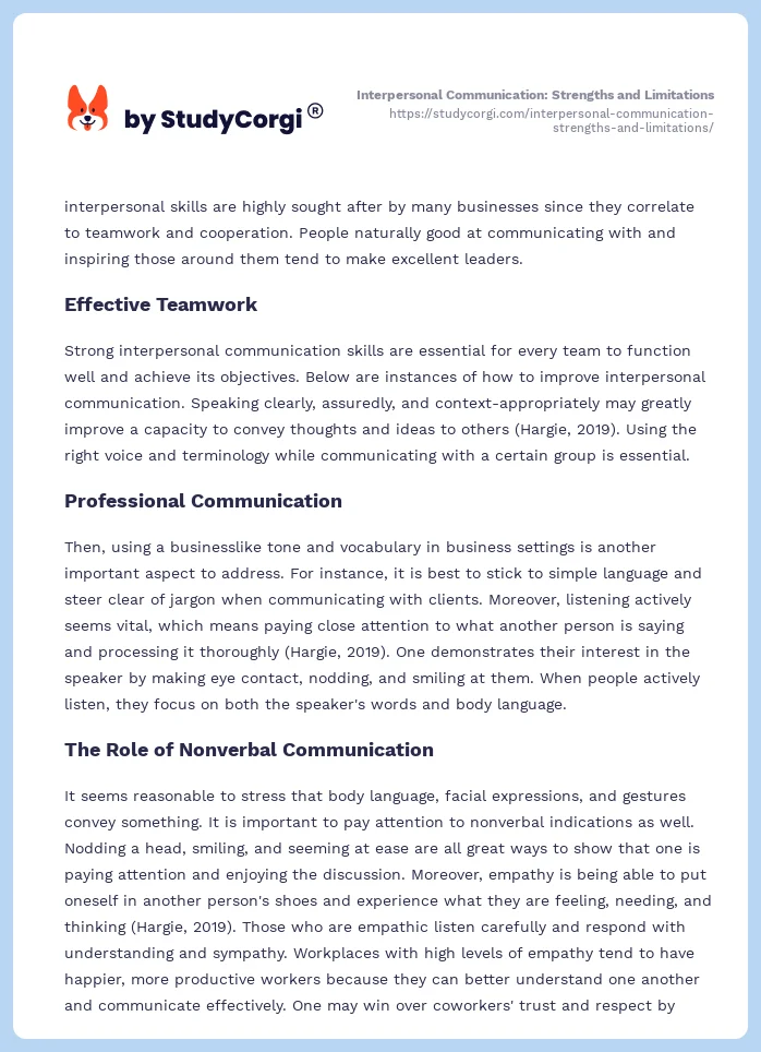 Interpersonal Communication: Strengths and Limitations. Page 2