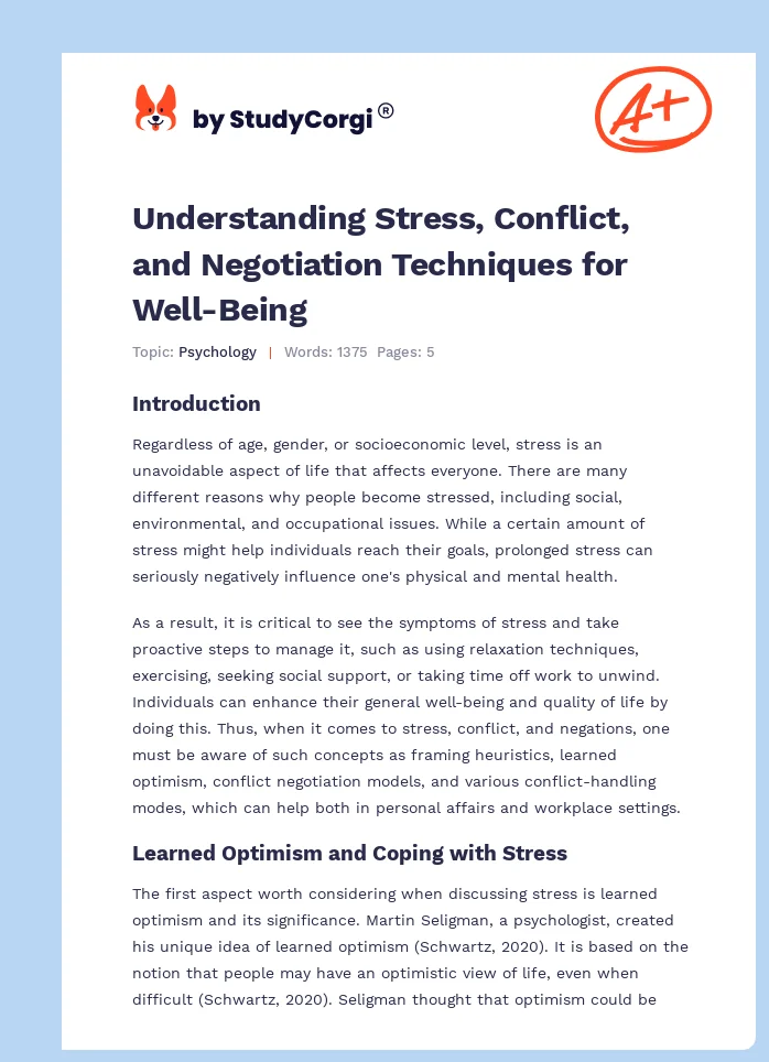 Understanding Stress, Conflict, and Negotiation Techniques for Well-Being. Page 1