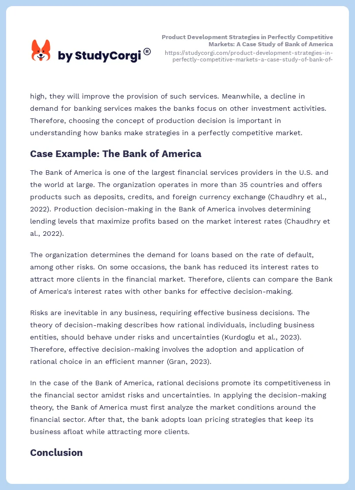 Product Development Strategies in Perfectly Competitive Markets: A Case Study of Bank of America. Page 2