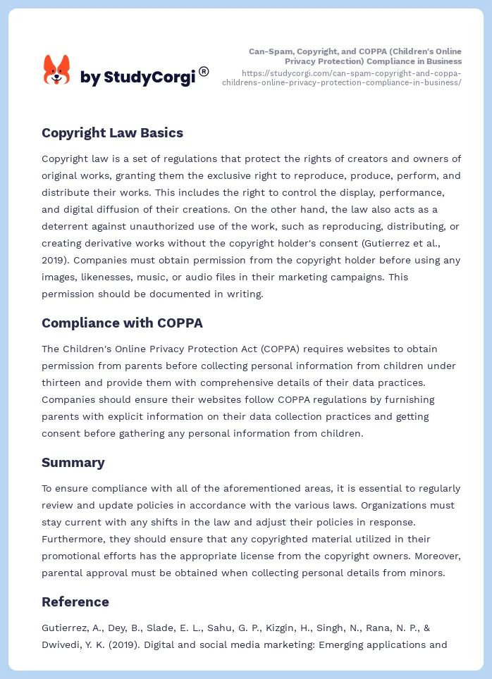 Can-Spam, Copyright, and COPPA (Children's Online Privacy Protection) Compliance in Business. Page 2