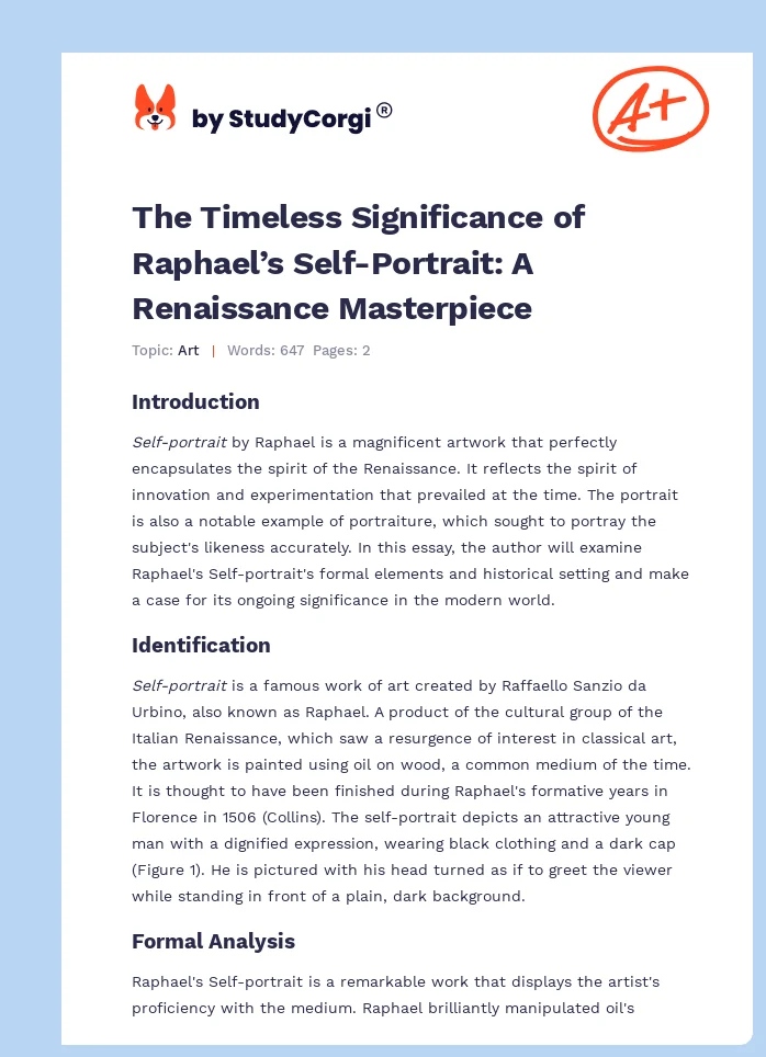 The Timeless Significance of Raphael’s Self-Portrait: A Renaissance Masterpiece. Page 1