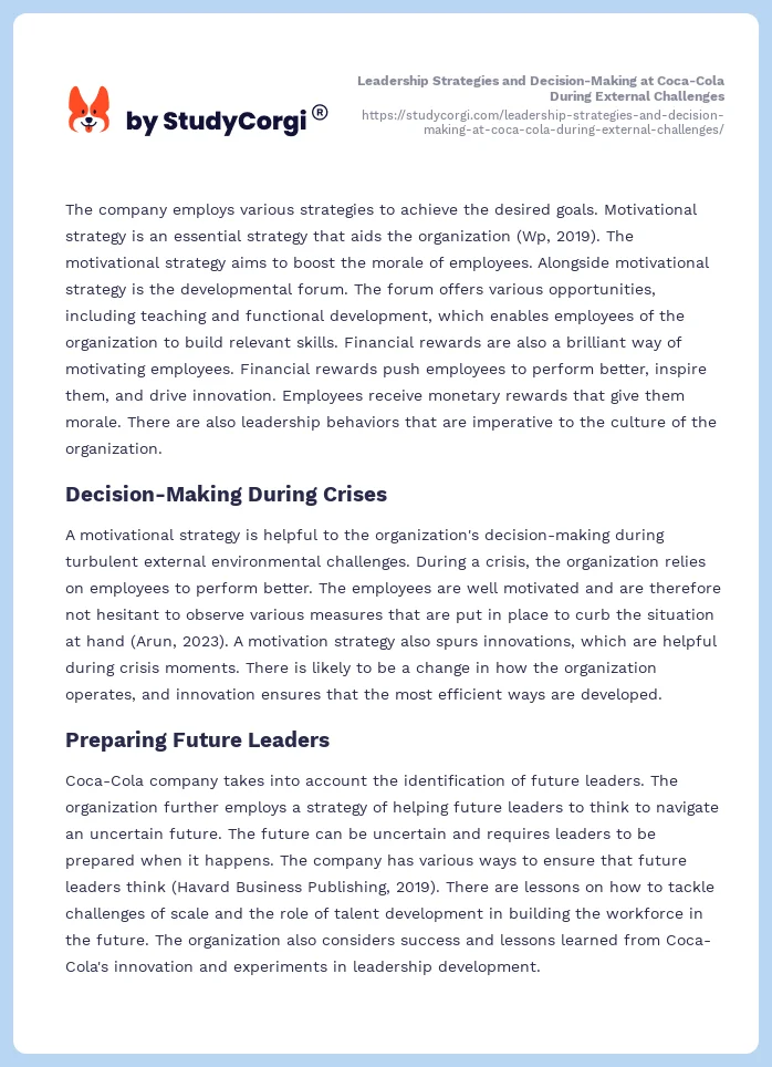 Leadership Strategies and Decision-Making at Coca-Cola During External Challenges. Page 2