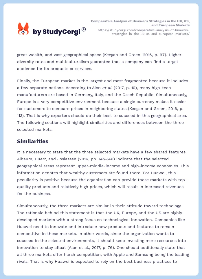 Comparative Analysis of Huawei’s Strategies in the UK, US, and European Markets. Page 2