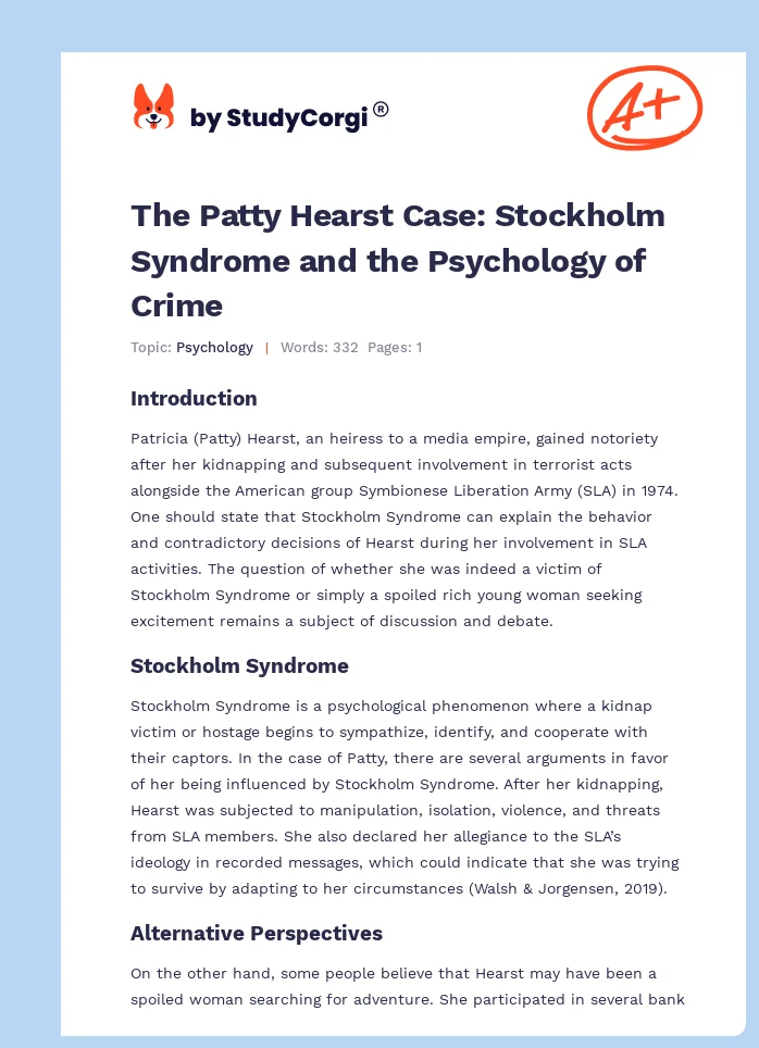 The Patty Hearst Case: Stockholm Syndrome and the Psychology of Crime. Page 1