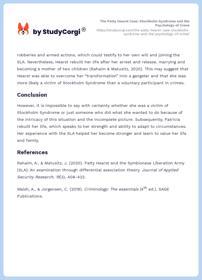 The Patty Hearst Case: Stockholm Syndrome and the Psychology of Crime. Page 2