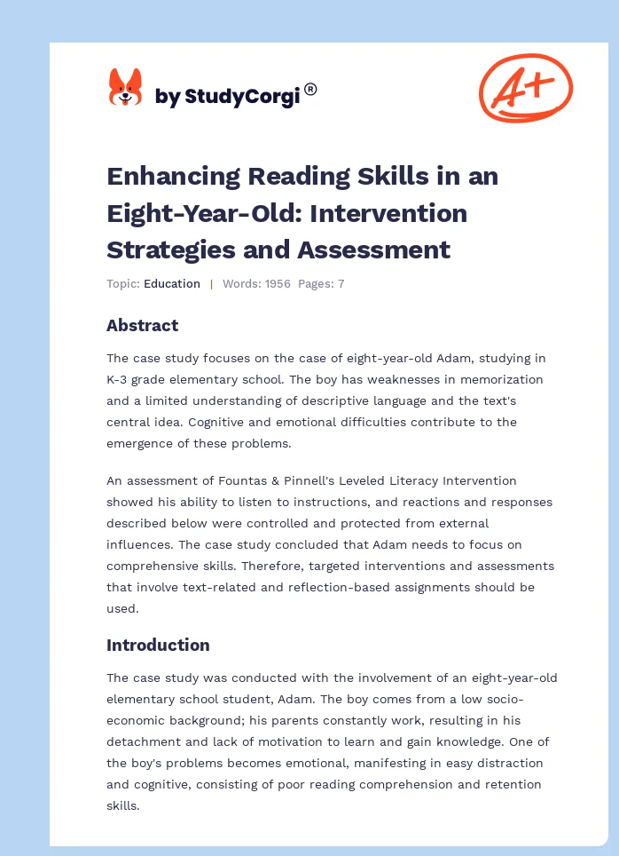 Enhancing Reading Skills in an Eight-Year-Old: Intervention Strategies and Assessment. Page 1