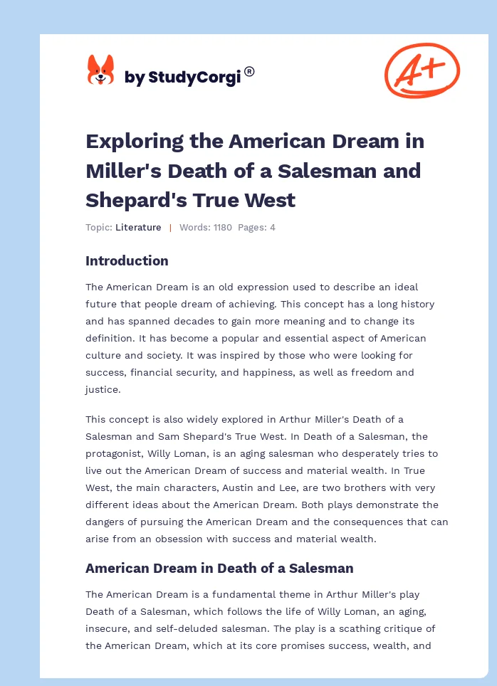 Exploring the American Dream in Miller's Death of a Salesman and Shepard's True West. Page 1