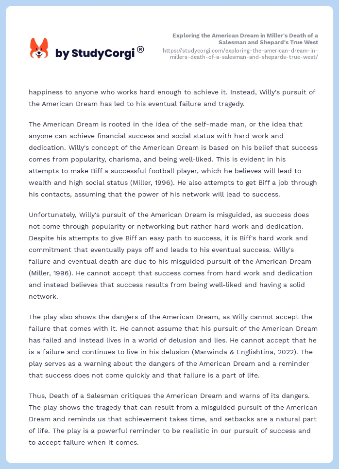 Exploring the American Dream in Miller's Death of a Salesman and Shepard's True West. Page 2